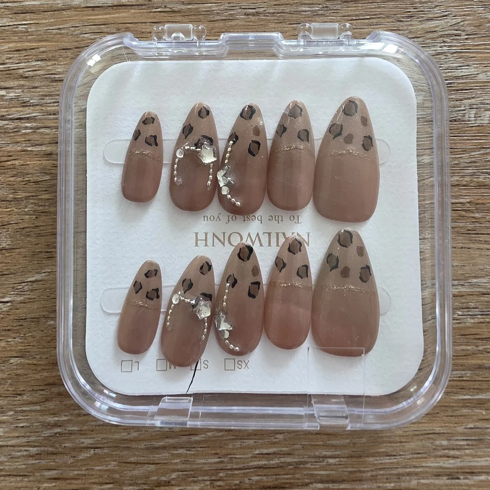 Leopard Print French Tip Press-On Nails | Y2K 3D Butterfly | Size Small